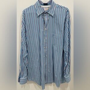 Paul & Shark Men’s Shirt Size 2XT Navy Blue White ButtonDown Long Sleeve Cotton